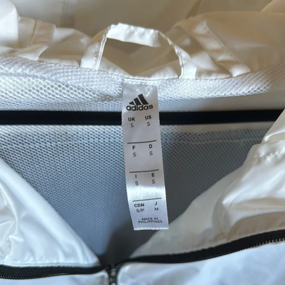 adidas Black and White Utility Jacket with Hood and Full-Length Zipper